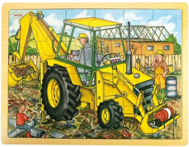Bigjigs Toys medinė dėlionė – ekskavatorius, 24 detalės