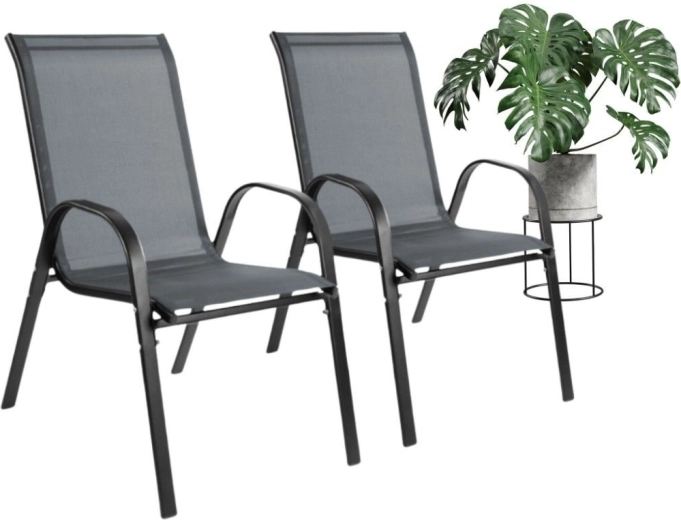 Set of 2 modern metal garden chairs, graphite
