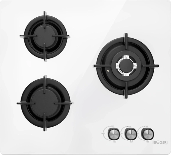 ISEASY Gas Hob with Glass Panel, 3 Burners, White