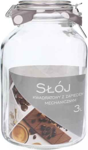 Kvadratinis 3 l stiklainis su mechaniniu uždarymu