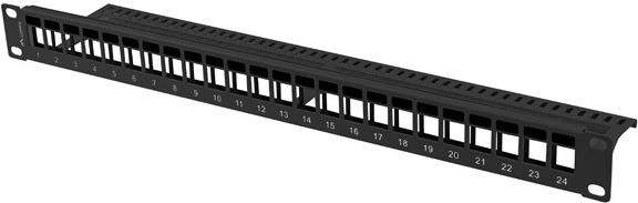 Empty patch panel 24 ports 1U 19" black for keystone modules