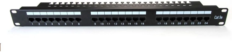 19" Patch Panel with 24 Ports, Cat. 5e, Black