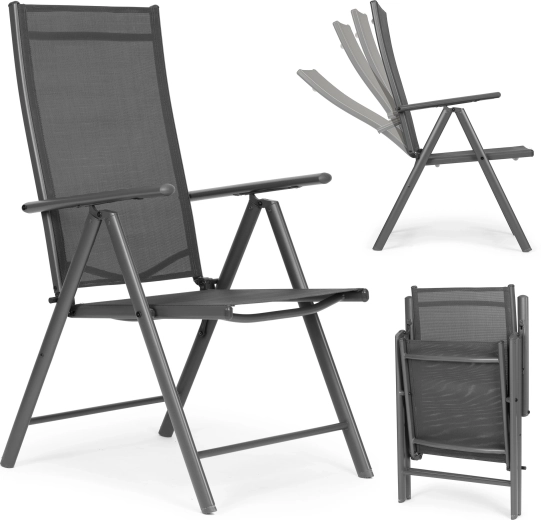 Folding steel garden chair with adjustable backrest, gray, MULTIGARDEN