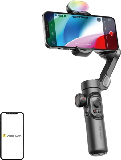 Aochuan Smart XE 3 ašių stabilizatorius telefonui su RGB šviesa, juodas