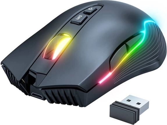 Belaidė žaidimų pelė Onikuma su RGB apšvietimu, juoda
