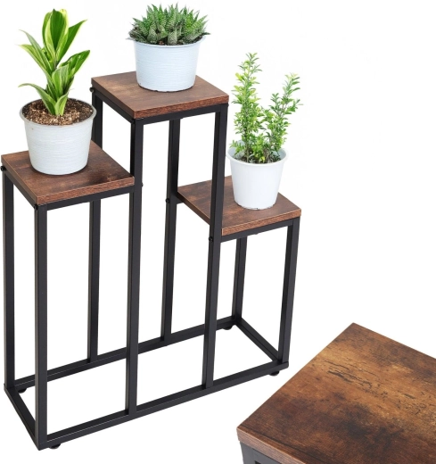 Three-tier metal flower stand in antique oak décor - 1 piece