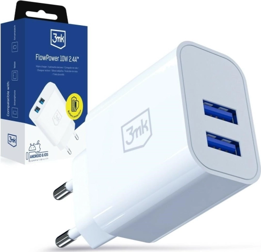 3MK FlowPower tinklo įkroviklis 10 W, 2× USB-A, 2,4 A, baltas