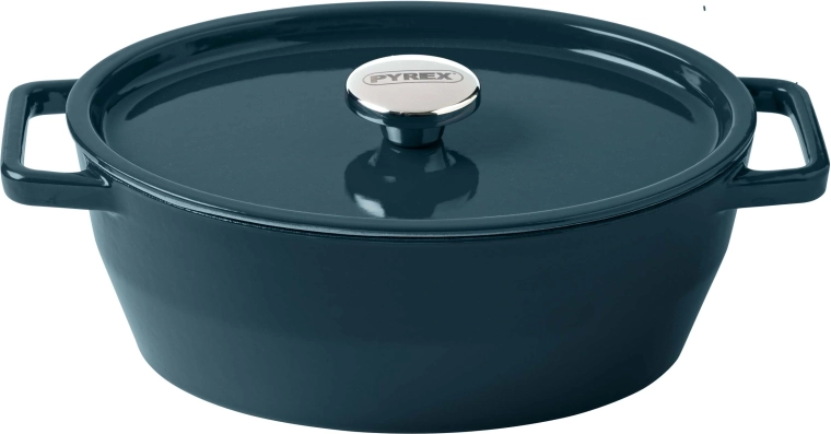 Pyrex ketaus troškintuvas su dangčiu 24 cm, 4 l, tamsiai žalias