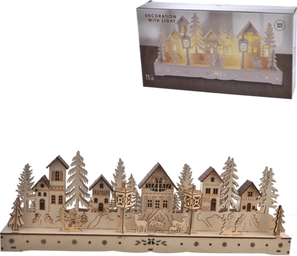 Wooden house with LED lighting, brown, 45 × 6 × 15 cm