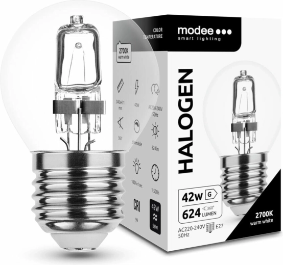 Halogeninė lemputė Modee Mini Globe 42 W E27, 624 lm, šilta balta