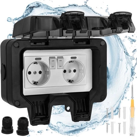 Dvigubas lauko lizdas Izoxis IP66 230–250 V 16 A su dangteliu