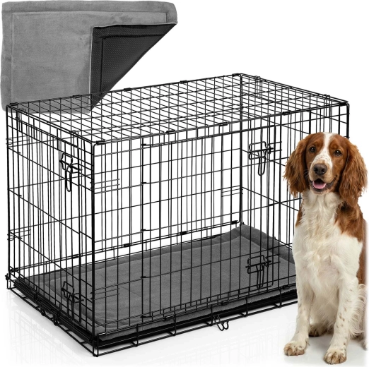 Metal dog transport crate with mattress 91 × 57 × 62 cm, size M