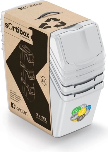 Rūšiavimo šiukšliadėžių rinkinys Sortibox 3×20 l, pelenų pilka