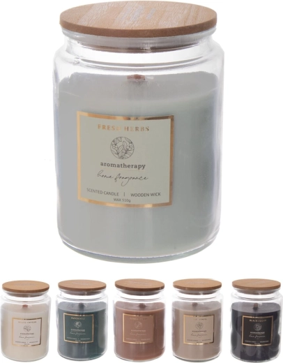 Scented candle in a glass jar with a wooden wick 510 g (mix of 6 variants)