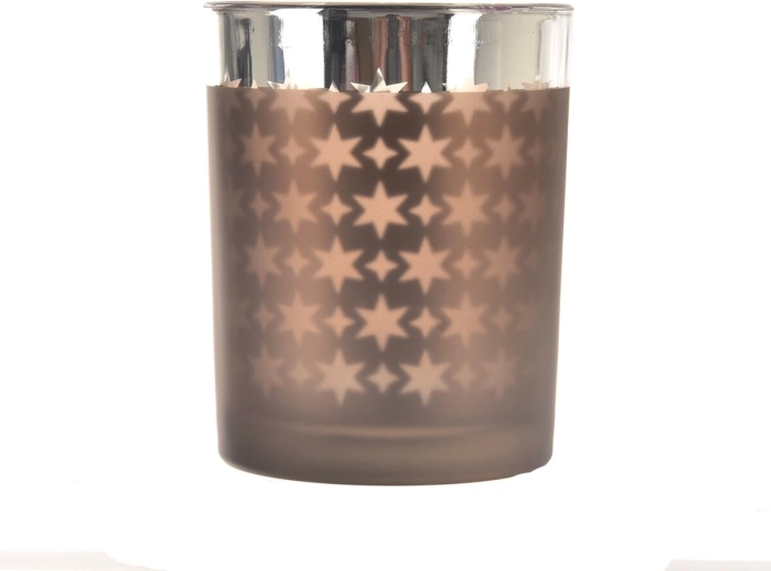 Decorative candle holder with stars, brown, 13 cm