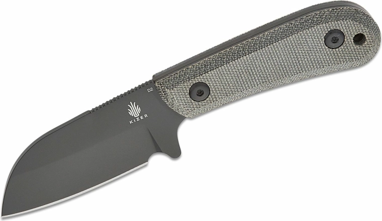 Kizer Deckhand Black fixed knife 7.5 cm with Black Stonewash finish and Micarta handle, Kydex sheath