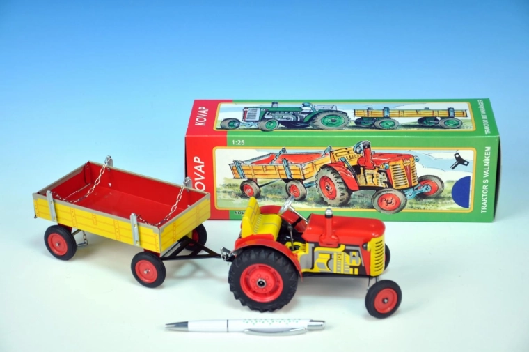 Traktorius Zetor su priekaba, prisukamas rakteliu, metalinis, 28 cm, KOVAP – Raudona