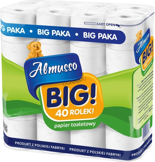 Tualetinis popierius BIG, 3 sluoksnių, iš celiuliozės, pakuotė 40 vnt., FSC