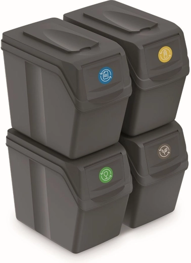 Rūšiavimo šiukšliadėžių rinkinys Sortibox 4×20 l – pilkas akmuo