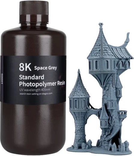 ELEGOO 8K vandeniu plaunama fotopolimerinė derva kosminės pilkos spalvos, 1 kg