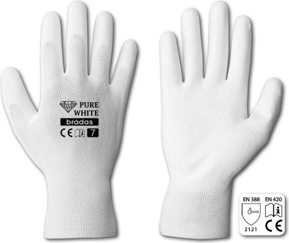 Darbo pirštinės Pure White PU, 9 dydis
