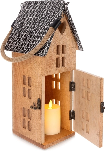 Wooden LED lantern made of mango wood 16.5 × 35.5 cm