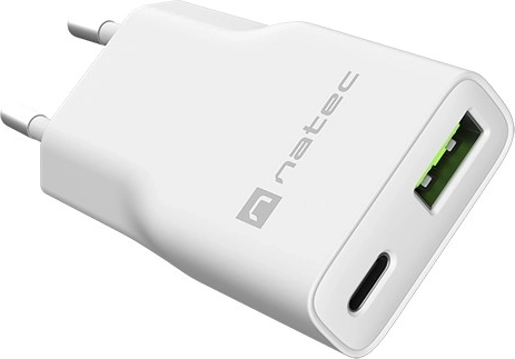 Natec Ribera GaN slim tinklo įkroviklis 20 W USB-C + USB-A