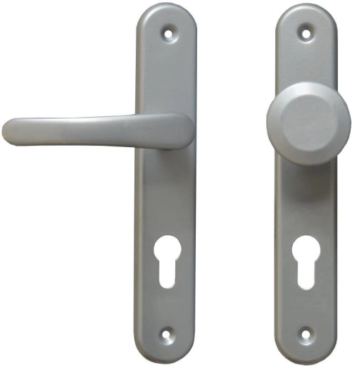 MICHAELA door hardware with lever handle and fixed knob, cylinder 72, silver