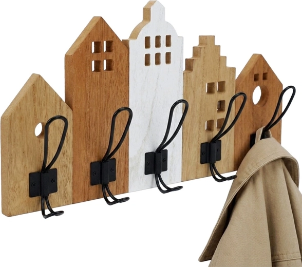 Dekoratyvinė sieninė kabykla su namelių motyvu Home Styling Collection 48 × 8 × 26 cm – 1 vnt.