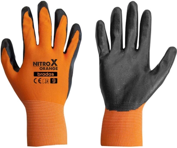 Darbinės nitrilinės pirštinės NITROX ORANGE, dydis 9