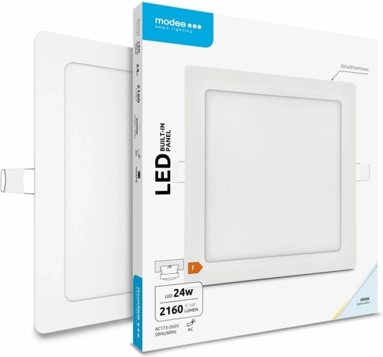 Modee Lighting kvadratinis įleidžiamas LED skydelis 24 W šaltai balta