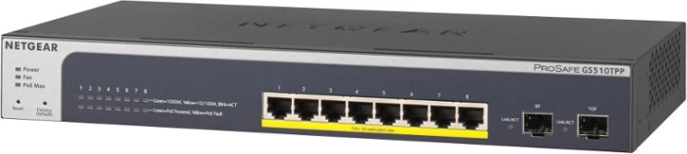 NETGEAR GS510TPP Switch 8×1Gb PoE+ with 2× SFP (190 W)
