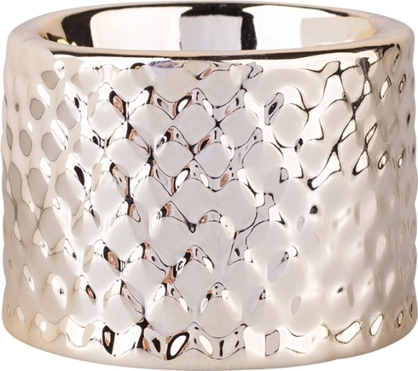 Porcelain tealight candle holder with relief pattern and gold accent