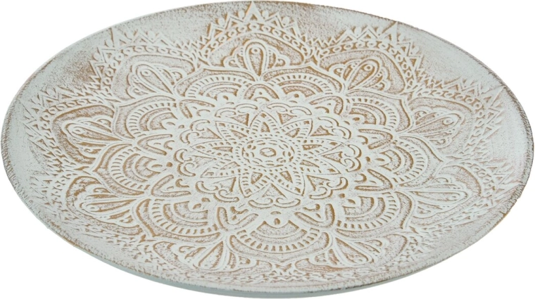 Decorative wooden round tray, white with gold details, 40 cm