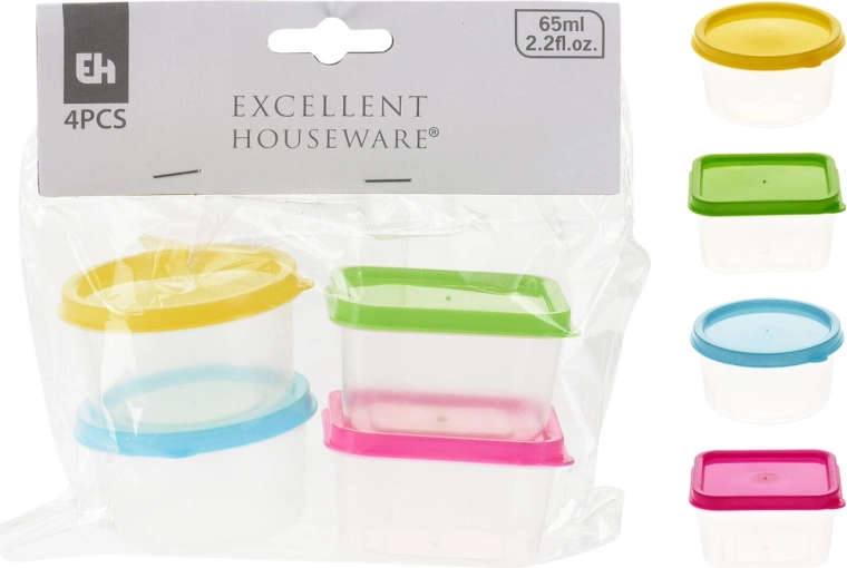 Mini indeliai 65 ml – 4 vnt. rinkinys, apvalūs ir kvadratiniai, spalvų miksas