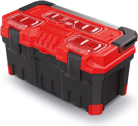 Plastikinė įrankių dėžė su metaline rankena TITAN PLUS, 55 × 29 × 28 cm, raudona