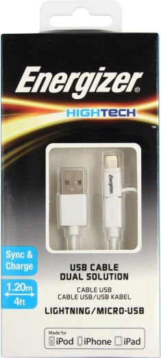 Energizer universal charging cable Lightning/Micro USB 2.4A 1.2 m white