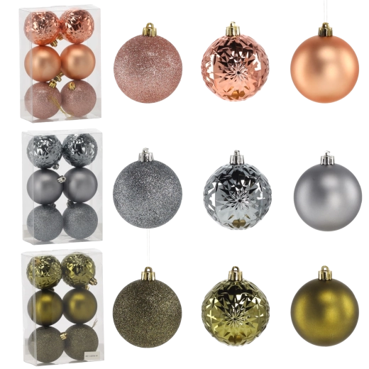 Set of Christmas Balls 7 cm – olive, copper, and graphite, 6 pcs