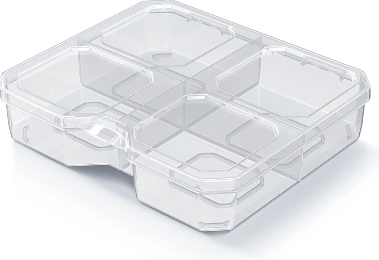 Plastic organizer SQR box with 4 compartments 15.6 × 14 × 3.5 cm, transparent