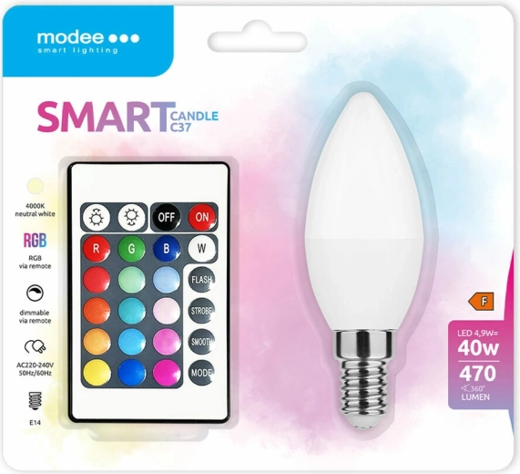 Modee išmanioji LED lemputė Candle C35 4,9 W E14 RGB+W 470 lm su nuotolinio valdymo pulteliu