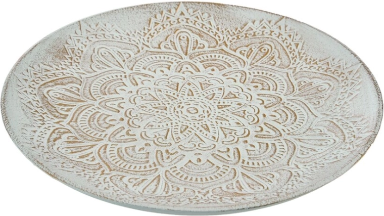 Decorative white wooden tray with gold details, 30 cm