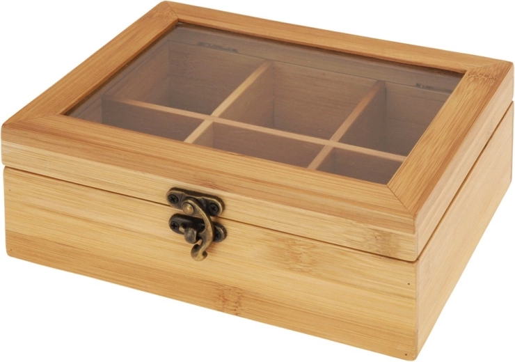 Bamboo wooden tea box 21 × 16 × 7.5 cm, 6 compartments