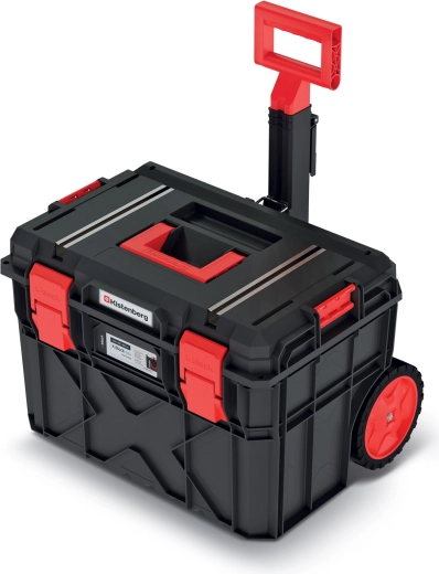 Toolbox with transport wheels X‑BLOCK TECH 546 × 380 × 400 mm – black