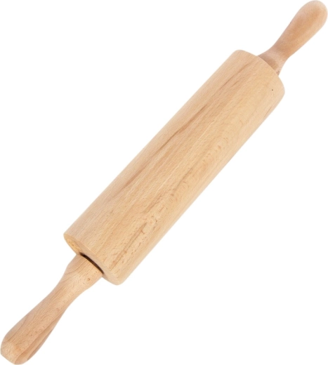 Wooden rolling pin with rotating handles