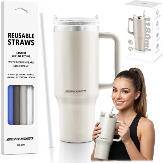 Berdsen vakuuminis termopuodelis 1180 ml su šiaudelių rinkiniu, kreminis