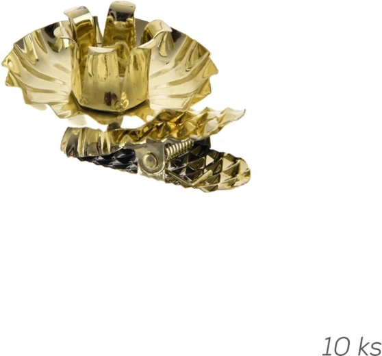 Auksiniai metaliniai kalėdinių žvakių laikikliai su spaustuku, 10 vnt. (skersmuo 1,5 cm)