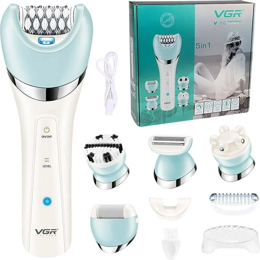 Women’s 5-in-1 epilator and shaver with interchangeable heads, waterproof, USB