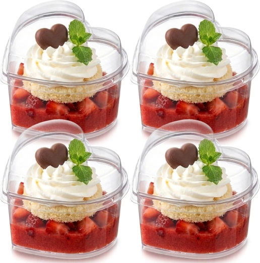Širdelės formos desertų indeliai su dangteliu 130 ml, 4 vnt.