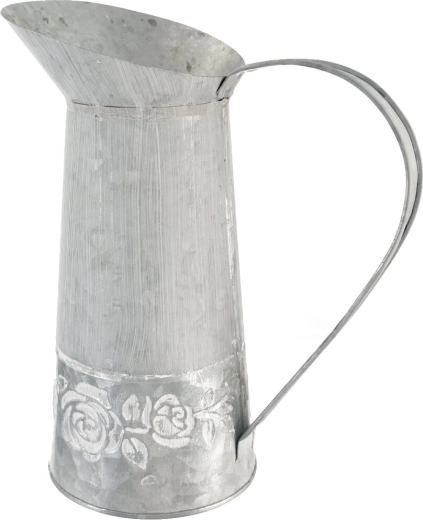 Dekoratyvinė skardinė laistytuvėlė su rožių motyvu, pilka 7 × 21 cm