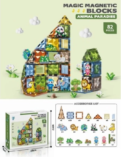 Magnetic 3D Building Set Animals, 82 pieces